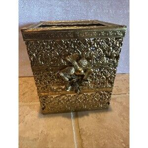 Gold Tissue Box Cover Hollywood Regency Stylebuilt Metal Filigree Vintage